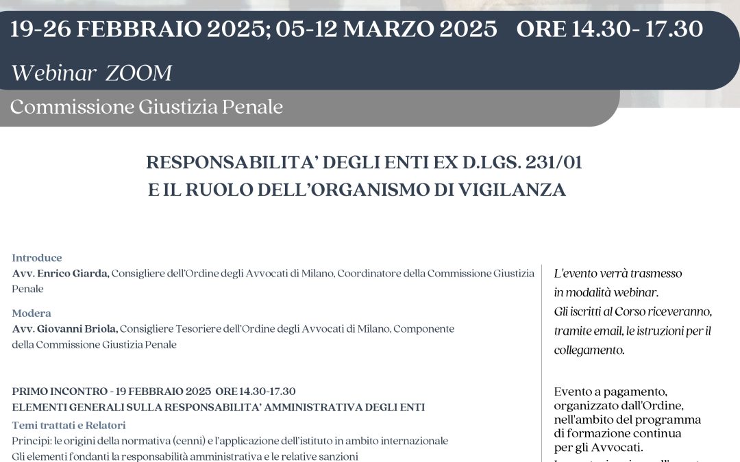 Responsabilità degli enti ex D. Lgs. 231/01 e il ruolo dell’Organismo di Vigilanza